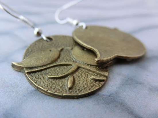 Preview: Vögel Ohrringe Spatz Ast Zweig Vogel Paar Liebe 3D